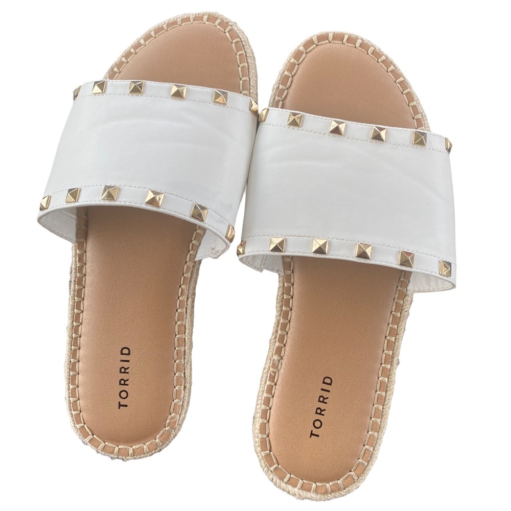 Torrid White Faux Leather Studded Espadrille Slides